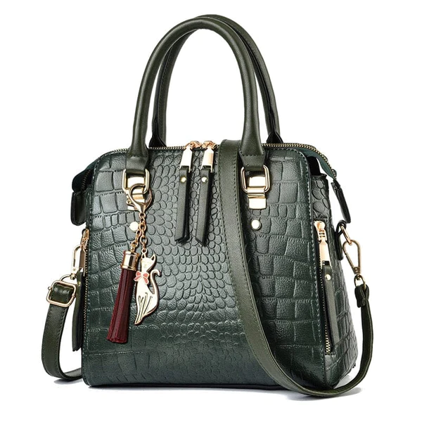 Bolsa Couro Golden Crocodilo Verde com detalhes dourados