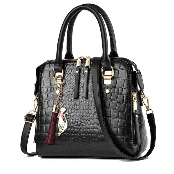 Bolsa Couro Golden Crocodilo Preta com detalhes dourados