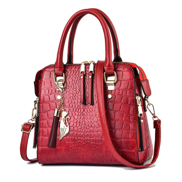 Bolsa Couro Golden Crocodilo Vermelha com detalhes dourados