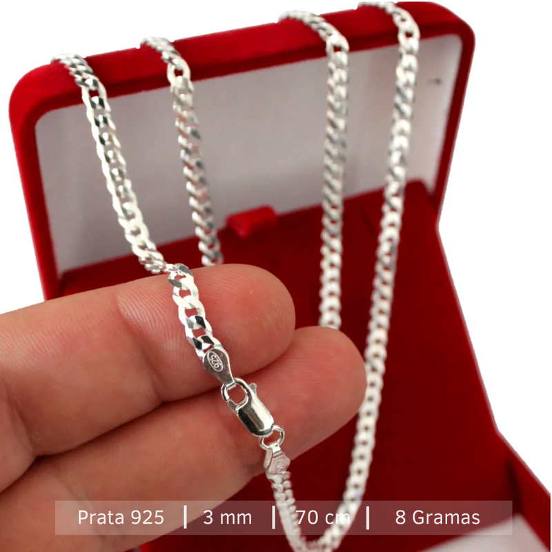 corrente de prata masculina grumet escama de peixe 