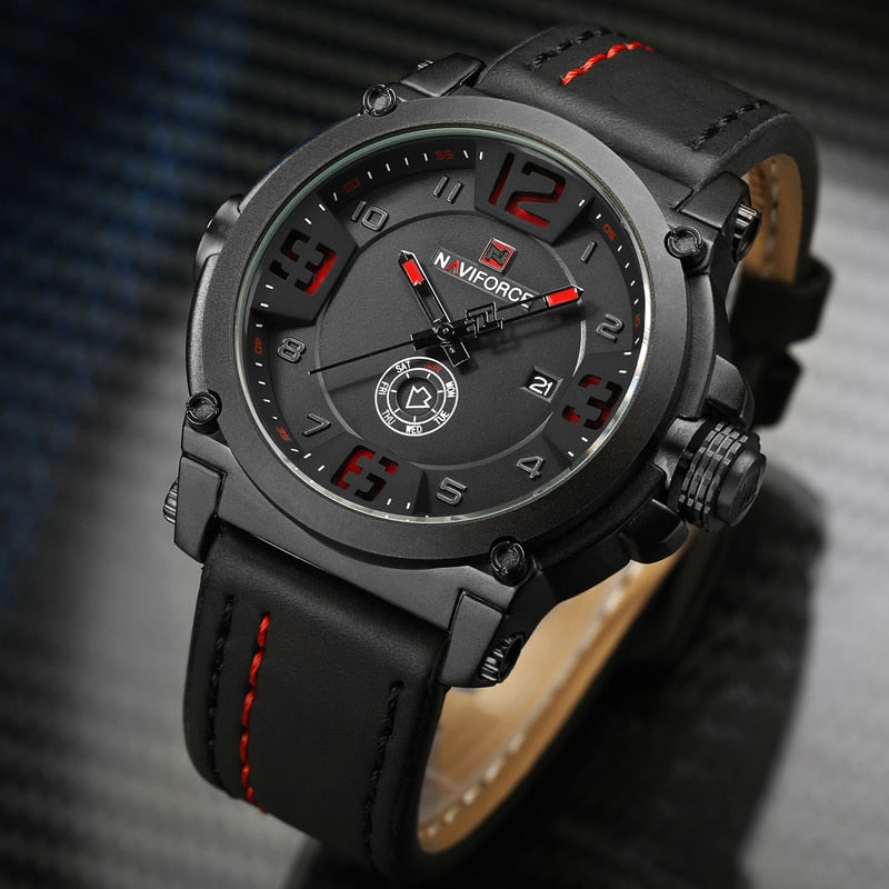 Relógio Masculino Naviforce Luxo A Prova D'água Couro