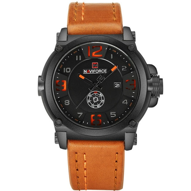 Relógio Masculino Naviforce Luxo A Prova D'água Couro