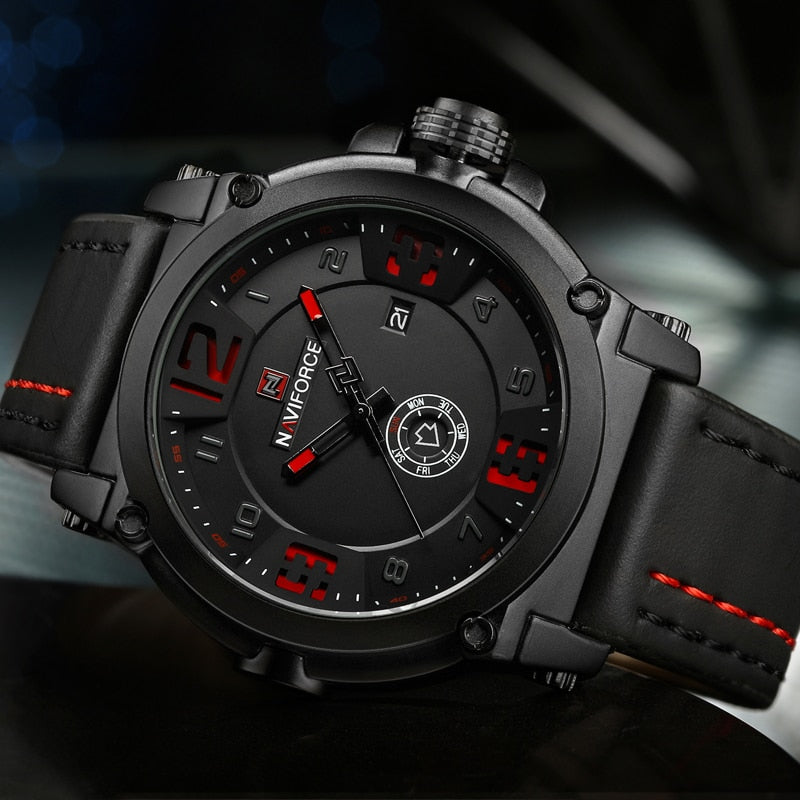 Relógio Masculino Naviforce Luxo A Prova D'água Couro