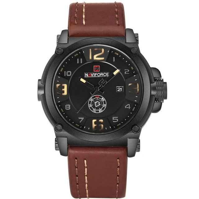 Relógio Masculino Naviforce Luxo A Prova D'água Couro