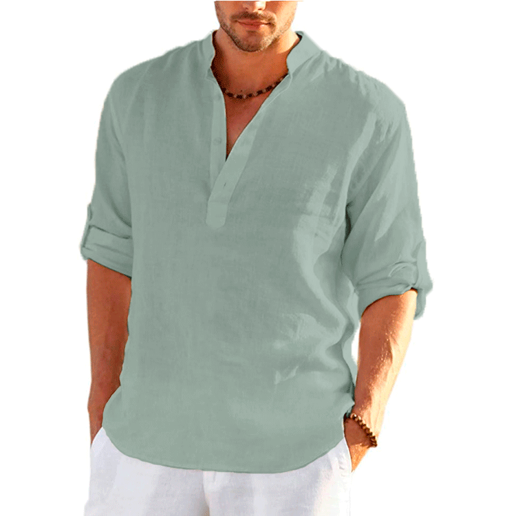 camisa masculina gola v manga longa algodao gold coast verde