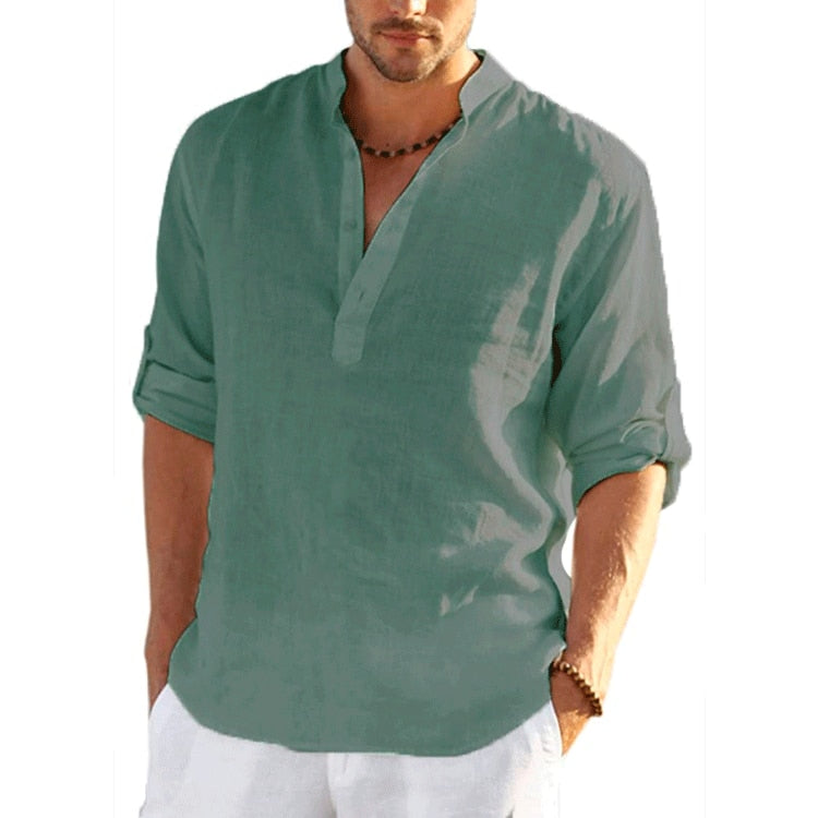 camisa masculina gola v manga longa algodao gold coast verde
