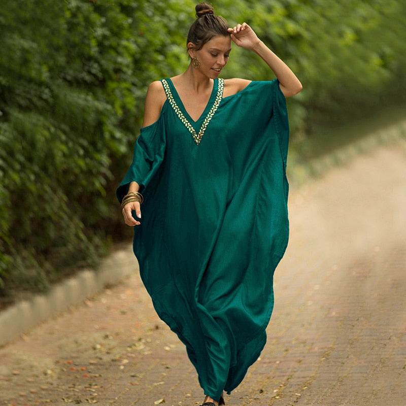 vestido longo soltinho gola v gales verde