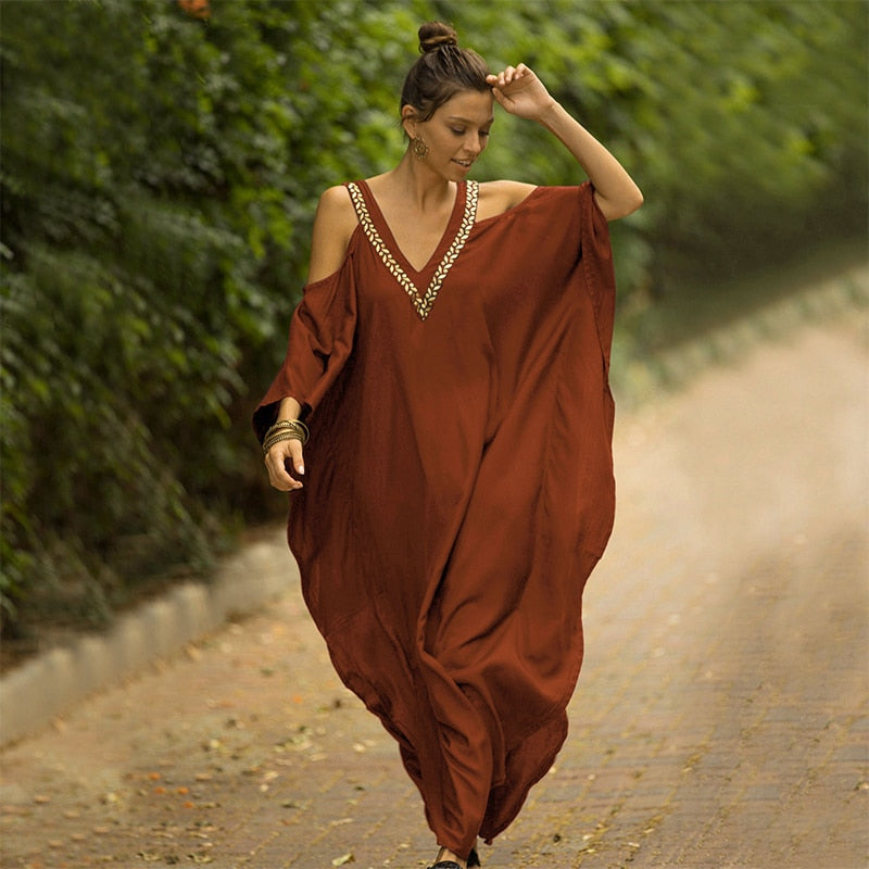 vestido longo soltinho gola v gales vermelho