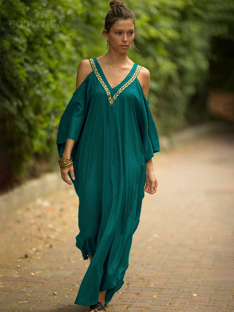 vestido longo soltinho gola v gales verde