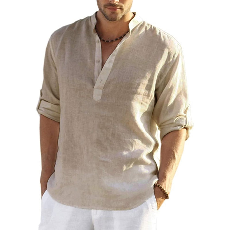camisa masculina gola v manga longa algodao gold coast marrom