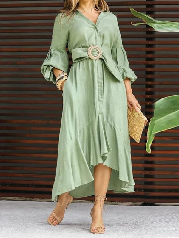 Vestido Kourtney™ com Mangas em Lapela e Saia com Babado!
