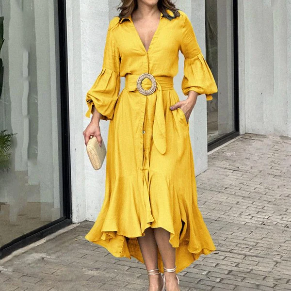Vestido Kourtney™ com Mangas em Lapela e Saia com Babado!