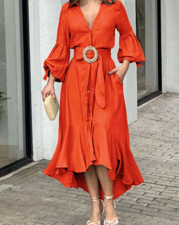 Vestido Kourtney™ com Mangas em Lapela e Saia com Babado!