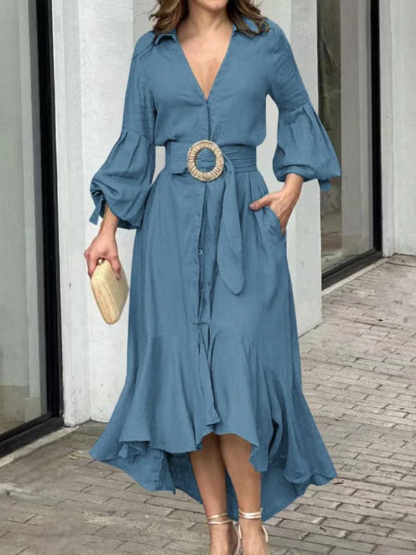Vestido Kourtney™ com Mangas em Lapela e Saia com Babado!