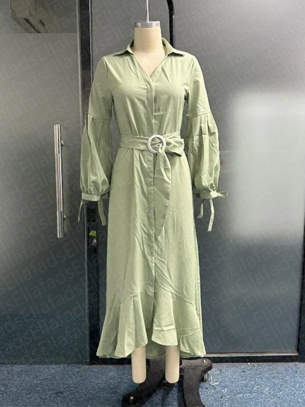 Vestido Kourtney™ com Mangas em Lapela e Saia com Babado!