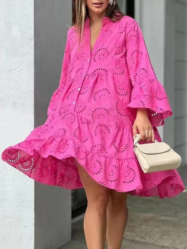 Vestido em Renda Manga Longa Santorini Rosa