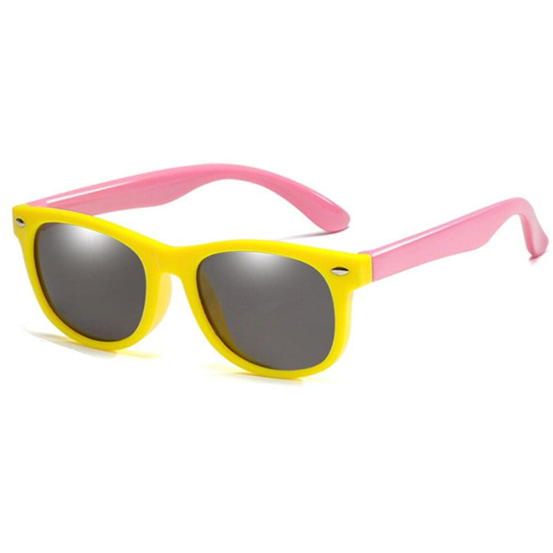 Óculos de sol infantil flexível kids wayfarer amarelo e rosa